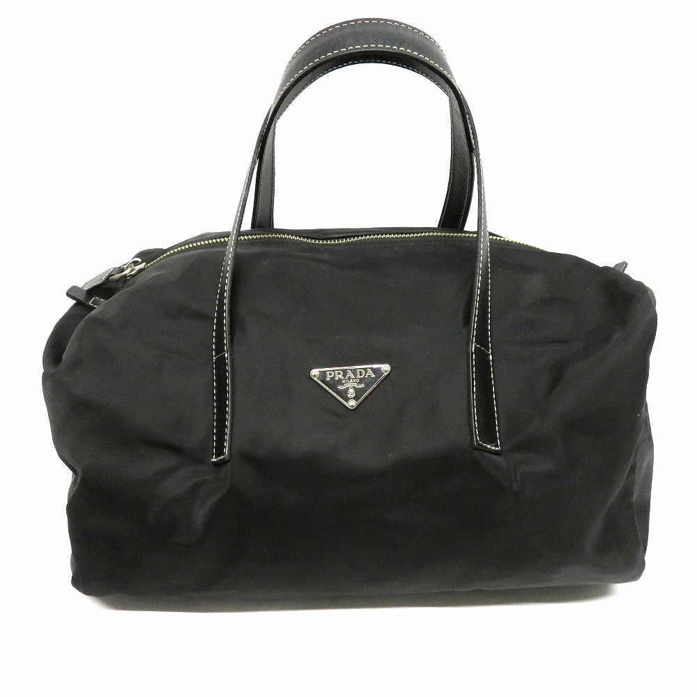 PRADA Boston Bag Leather Black Handbag